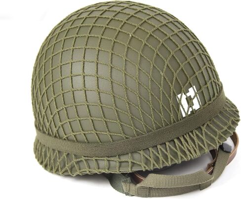 خوذة ANQIAO الحرب العالمية الثانية الأمريكية WW2 M1 مع ملصق الكابتن وحزام الذقن الصلب الشارات الثابتة قذائف مزدوجة باللون الأخضر in Kuwait