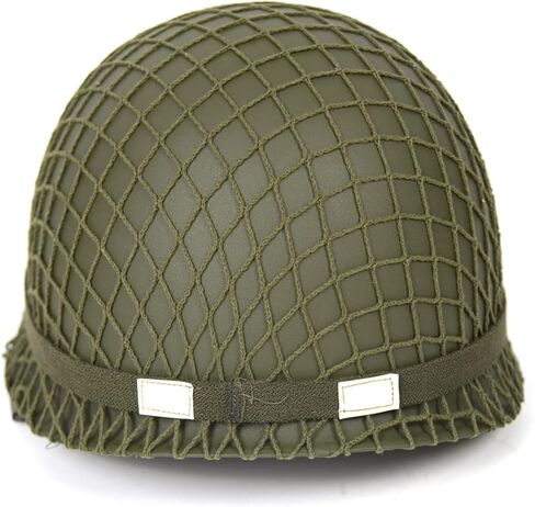 خوذة ANQIAO الحرب العالمية الثانية الأمريكية WW2 M1 مع ملصق الكابتن وحزام الذقن الصلب الشارات الثابتة قذائف مزدوجة باللون الأخضر in Kuwait