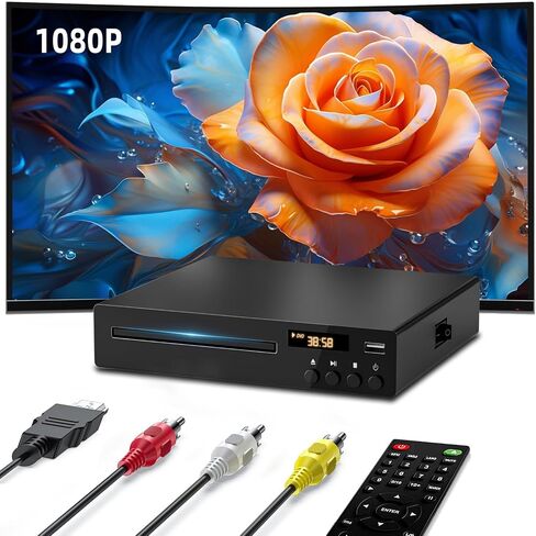 مشغل DVD، مشغل DVD مدمج للتلفزيون الذكي، مشغل DVD 1080P لجميع المناطق مجانًا، مشغل CD/DVD مع مدخل USB ومخرج HDMI/RCA، مشغل أقراص مضغوطة لنظام ستيريو منزلي، مشغل DVD صغير يدعم PAL/NTSC in Saudi Arabia