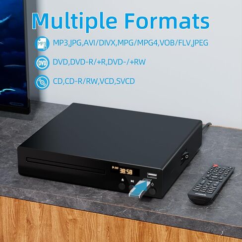 مشغل DVD، مشغل DVD مدمج للتلفزيون الذكي، مشغل DVD 1080P لجميع المناطق مجانًا، مشغل CD/DVD مع مدخل USB ومخرج HDMI/RCA، مشغل أقراص مضغوطة لنظام ستيريو منزلي، مشغل DVD صغير يدعم PAL/NTSC in Saudi Arabia