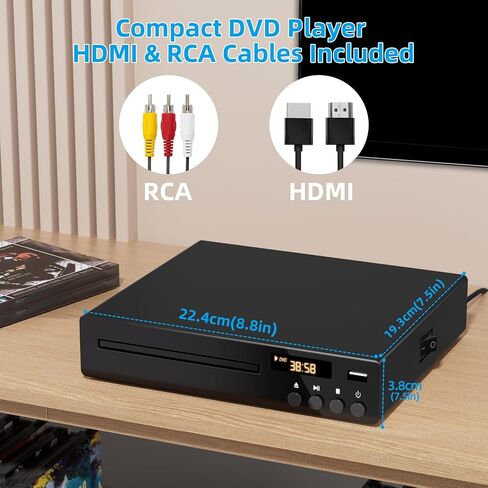 مشغل DVD، مشغل DVD مدمج للتلفزيون الذكي، مشغل DVD 1080P لجميع المناطق مجانًا، مشغل CD/DVD مع مدخل USB ومخرج HDMI/RCA، مشغل أقراص مضغوطة لنظام ستيريو منزلي، مشغل DVD صغير يدعم PAL/NTSC in Saudi Arabia