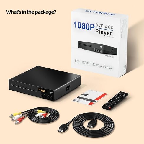 مشغل DVD، مشغل DVD مدمج للتلفزيون الذكي، مشغل DVD 1080P لجميع المناطق مجانًا، مشغل CD/DVD مع مدخل USB ومخرج HDMI/RCA، مشغل أقراص مضغوطة لنظام ستيريو منزلي، مشغل DVD صغير يدعم PAL/NTSC in Saudi Arabia