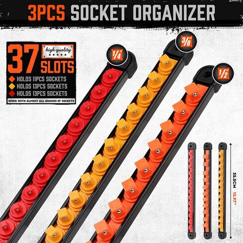 HORUSDY منظم مقبس ABS مكون من 3 قطع، 1/4 بوصة 3/8 بوصة 1/2 بوصة، حوامل مقبس عالية الجودة دوارة 360 درجة in Kuwait