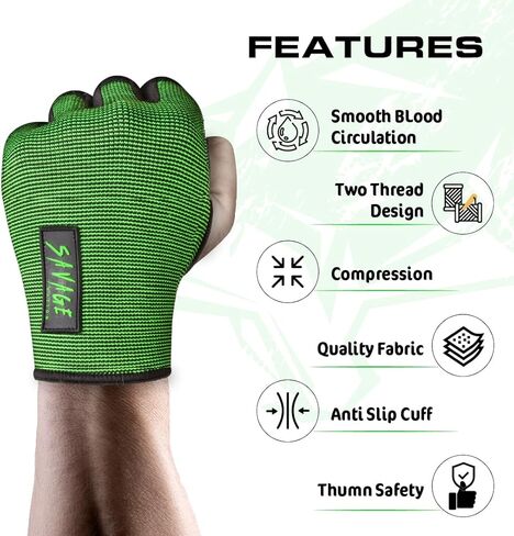 BeSAVAGE Compression Sleeves Boxing Hand Wraps Elastic Quick Wraps Fist Protection Handwraps Boxing Gloves for Women Men MMA Muay Thai Training Gear in Kuwait