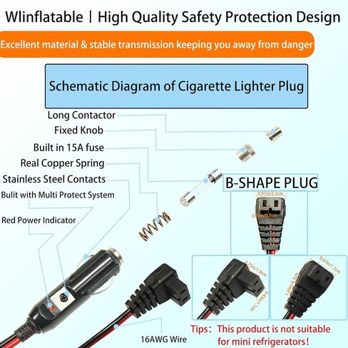 19.7FT 12V/24V Heavy Duty Cigarette Lighter Extension Cord,16AWG Male Plug to Female Socket Cigarette Lighter Cable with 15A Fuse for Car Vehicle Tire Pump Air Compressor Coffee Maker Etc in Saudi Arabia