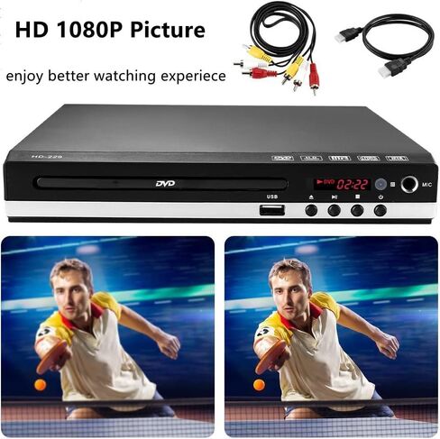 مشغل DVD عالي الدقة لمشغل الأقراص المضغوطة للتلفزيون للمنزل وكابلات HDMI وRCA وجهاز التحكم عن بعد ومدخل USB 1080 بكسل ودعم ذاكرة نقطة توقف مجانية لجميع المناطق وشاشة التلفزيون وجهاز العرض in Kuwait