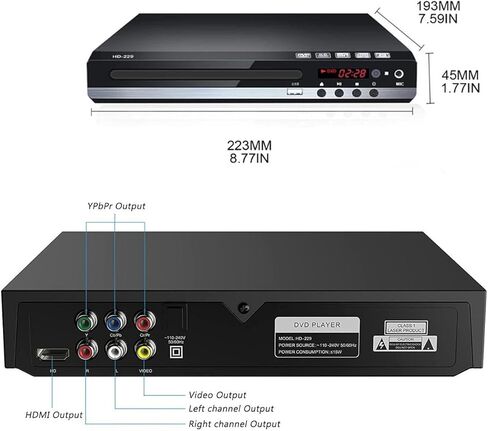 مشغل DVD عالي الدقة لمشغل الأقراص المضغوطة للتلفزيون للمنزل وكابلات HDMI وRCA وجهاز التحكم عن بعد ومدخل USB 1080 بكسل ودعم ذاكرة نقطة توقف مجانية لجميع المناطق وشاشة التلفزيون وجهاز العرض in Kuwait