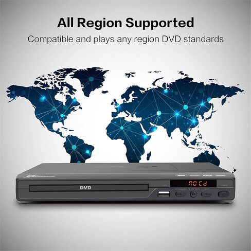 مشغل DVD Mediasonic - جميع المناطق، مخرج HDMI/AV، وظيفة مشغل الوسائط المتعددة USB، دعم HD 1080P، كابل HDMI/AV متضمن (HW210AX) - متجدد in Kuwait