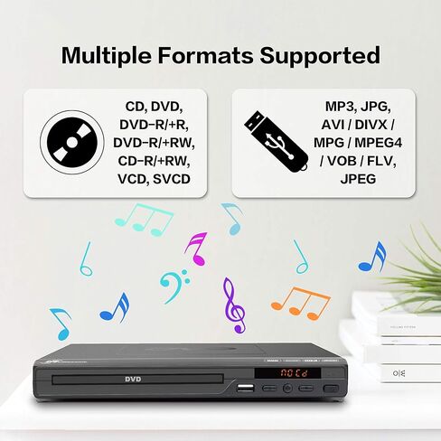 مشغل DVD Mediasonic - جميع المناطق، مخرج HDMI/AV، وظيفة مشغل الوسائط المتعددة USB، دعم HD 1080P، كابل HDMI/AV متضمن (HW210AX) - متجدد in Kuwait