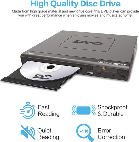 مشغل DVD Mediasonic - جميع المناطق، مخرج HDMI/AV، وظيفة مشغل الوسائط المتعددة USB، دعم HD 1080P، كابل HDMI/AV متضمن (HW210AX) - متجدد in Kuwait