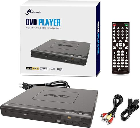 مشغل DVD Mediasonic - جميع المناطق، مخرج HDMI/AV، وظيفة مشغل الوسائط المتعددة USB، دعم HD 1080P، كابل HDMI/AV متضمن (HW210AX) - متجدد in Kuwait