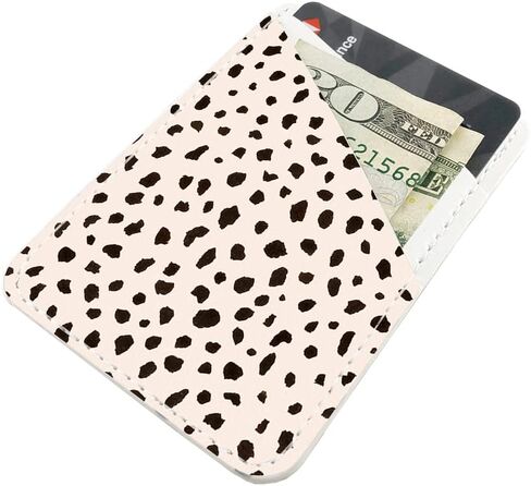 uCOLOR Phone Card Holder PU Leather Wallet Pocket Credit Card ID Case Pouch 3M Adhesive Sticker on iPhone Samsung Galaxy Android Smartphones (Almond Latte Polka Dot) in Saudi Arabia