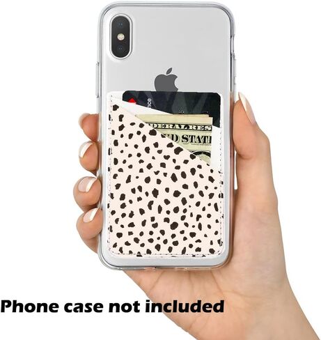 uCOLOR Phone Card Holder PU Leather Wallet Pocket Credit Card ID Case Pouch 3M Adhesive Sticker on iPhone Samsung Galaxy Android Smartphones (Almond Latte Polka Dot) in Saudi Arabia