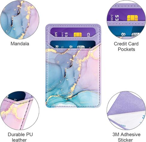 Yiyahu 2Pack حاملي بطاقات ذاتية اللصق لظهر الهاتف، جيوب محفظة جلدية للهاتف RFID لاصقة، حامل بطاقات الائتمان لحافظة الهاتف المتوافقة مع معظم الهواتف الذكية، ماندالا + عباد الشمس in Kuwait