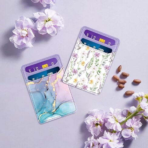 Yiyahu 2Pack حاملي بطاقات ذاتية اللصق لظهر الهاتف، جيوب محفظة جلدية للهاتف RFID لاصقة، حامل بطاقات الائتمان لحافظة الهاتف المتوافقة مع معظم الهواتف الذكية، ماندالا + عباد الشمس in Kuwait