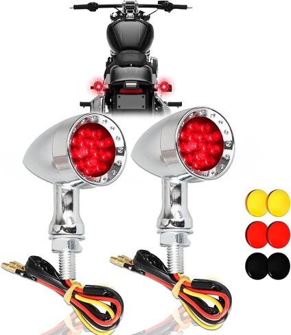 DREAMIZER 2 قطعة من الكروم الرصاص 15 مصباح LED للدراجات النارية مصابيح إشارة الانعطاف الأمامية والخلفية متوافقة مع Harley Cruiser Softail Sportster StreetBike Chopper Bobber (عدسة حمراء) in Kuwait