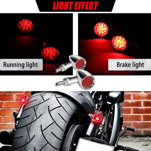 DREAMIZER 2 قطعة من الكروم الرصاص 15 مصباح LED للدراجات النارية مصابيح إشارة الانعطاف الأمامية والخلفية متوافقة مع Harley Cruiser Softail Sportster StreetBike Chopper Bobber (عدسة حمراء) in Kuwait