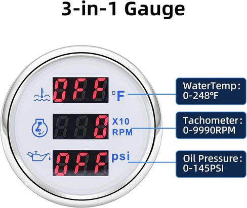 3in1 Triple Gauge Set (Oil Pressure Gauge + Fuel Gauge + Watertemp) 2" 53mm AUTO Gauge Kit Watertemp Sensor Oil Pressure Sender Fuel Sending Unit for Boat Marine Car Truck RV(Black) in Saudi Arabia