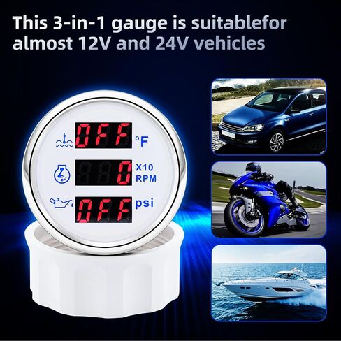 3in1 Triple Gauge Set (Oil Pressure Gauge + Fuel Gauge + Watertemp) 2" 53mm AUTO Gauge Kit Watertemp Sensor Oil Pressure Sender Fuel Sending Unit for Boat Marine Car Truck RV(Black) in Saudi Arabia