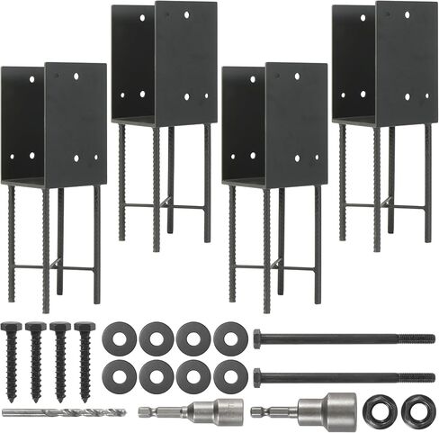 Heavy Duty Stainless Steels U-Shape 4"x4"(Actual 3.5"x3.5") Wet Concrete Fence Post Holder, Psot Base, for Fence, Deck Railing, Pergola Wood Post Bracket Anchor (1pack-Dark Grey) in Saudi Arabia