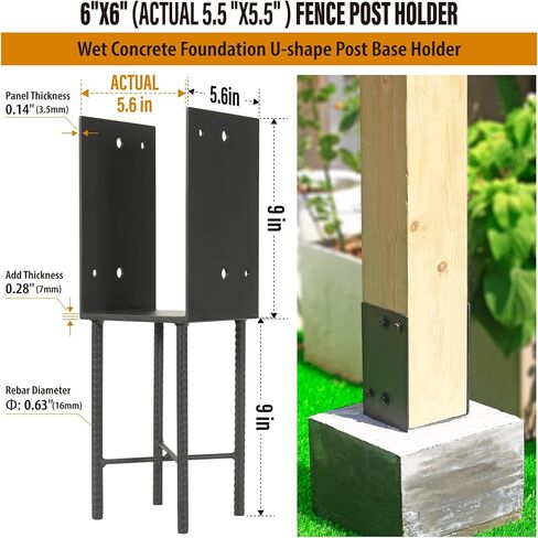 Heavy Duty Stainless Steels U-Shape 4"x4"(Actual 3.5"x3.5") Wet Concrete Fence Post Holder, Psot Base, for Fence, Deck Railing, Pergola Wood Post Bracket Anchor (1pack-Dark Grey) in Saudi Arabia