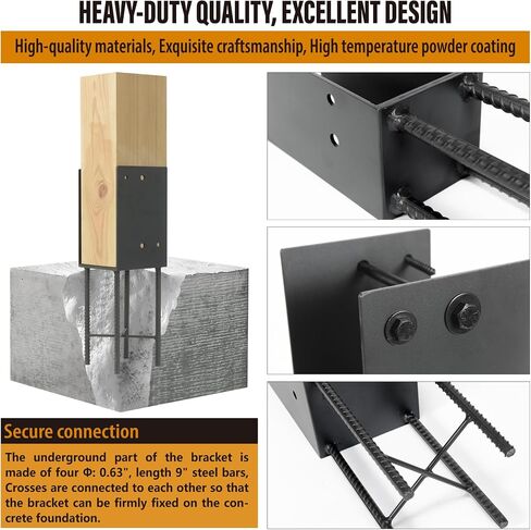 Heavy Duty Stainless Steels U-Shape 4"x4"(Actual 3.5"x3.5") Wet Concrete Fence Post Holder, Psot Base, for Fence, Deck Railing, Pergola Wood Post Bracket Anchor (1pack-Dark Grey) in Saudi Arabia