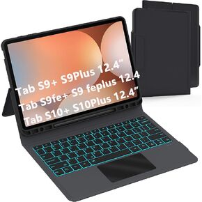 Keyboard Case for Samsung Galaxy Tab S10+/S9 FE+/S9+ Plus 12.4": 7 Colors Backlit Keyboard with Smart Trackpad | Wireless Keyboard Cover with Pen Holder for 12.4 inch Galaxy Tab S10 Plus 5G /S9 Plus