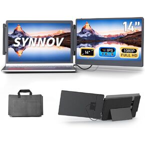 14" Portable Monitor Dual Laptop Screen Extender, 1080P Laptop Monitor Extender Built-in Speaker & Back-Stand Fit for 13-16.5" Laptops, Plug and Play for MacOS/Wins/Chrome/Dex/Android