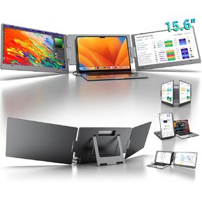 KYY Laptop Screen Extender, 15.6" Laptop Monitor Extender with Type-C Plug&Play, 1080P FHD Portable Triple Monitor for Laptop with Alloy Dual Monitor fits 13"-17", Portable Monitor for Mac/Wins/Chrome
