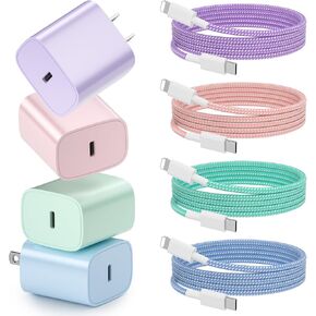 Phone Charger Fast Charging, 4 Pack 20W USB C Wall Charger Block with 6FT Charging Cable for Phone Fast Charger Compatible with Phone 14/14 Pro Max/13/13 Pro/12/12 Pro/11/11 Pro/XS, Pad and More