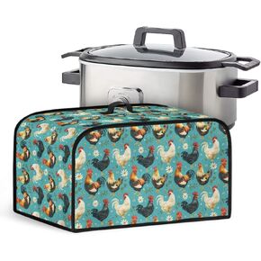 Rooster Sunflower Slow Cooker Dust Cover Splash Stain Resistant Oval Slow Cooker Cover with Handle and Side Pockets Kitchen Appliance Accessories Fit for 6-8 Quart Oval Slow Cooker