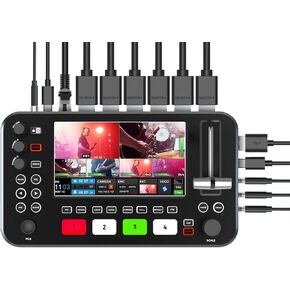 R2 Pro Video Switcher 4-Channel HDMI Live Streaming Audio Mixer HDMI Switcher 5.5 Inch FHD 1080p LCD Screen 60FPS PTZ Controller USB Recording (Does not Support 4K)
