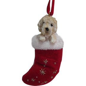 Labradoodle Christmas Stocking Ornament with "Santa's Little Pals" Hand Painted and Stitched Detail