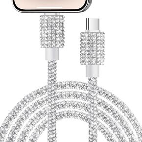VOFUOE USB C to iPhone Cable, Fast Charging iPhone Cable Bling Sparkling Diamond USB C Charging Cord for Women 4FT for iPhone 14/13 /12/11, for iPad 9th/ 8th/ 7th Generation-Silver