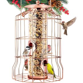 Gray Bunny Wild Bird Feeders Squirrel Proof for Outside Hanging, 1.25 lb Capacity Steel Bird Feeder Squirrel Proof for Small Birds, Chew Proof and Rust Proof, 4-Port Bird Watching Gifts Bird Lovers
