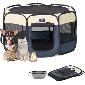 A4Pet Portable Dog Playpen for Small Dogs, 27" Foldable Small Pet Playpen for Puppy/Cat/Rabbit/Chick, Indoor Cat Playpen with Waterproof Bottom & Removable Zipper