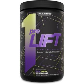 Rule 1 preLIFT Pre-Workout, Snow Cone - 30 Servings, 6g Citrulline, 3.2g Beta Alanine, 3 Caffeine Sources + 20 Others for Energy, Alertness, & Endurance (30 Servings, Snow Cone)