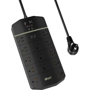 Power Strip,SUPERDANNY 5000 Joules Surge Protector with 13 AC Outlets 2 USB-A & 2 USB-C PD 20W Fast Charging Heavy Duty 14AWG/3C Industrial Grade Extension Cord for Workbench Home Office Black