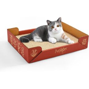 Cat Scratching Board, Corrugated Cardboard with Sisal Pad, 3 in1 Cat Scratch Pad with Box, Cardboard Scratch Boxes for Large Sized Cats, Cat Scratchers for of Indoor Cats
