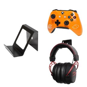Wall Mounted Steel Controller Holder, PC Gaming Headphone & Video Game Metal Controller Mount, Headphones Hanger & Wall Stands, Universal Headset Controllers Hook with Screws Included (Black) (2-Pack)