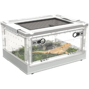 Large Portable Reptile Tank with Multi-Observation Perspective Foldable and Bottom Pulley, Ideal Habitat for Gecko, Frog, Spider and so on (White)