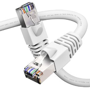 GearIT Cat6A Ethernet Cable (35 ft, White) 10Gbps Snagless Shielded SSTP, SFTP Shielded Ethernet Cable, 26AWG 4 Pair Solid Bare Copper Cat6 Cable, Cat 6 Shielded Network Cable - 35 feet