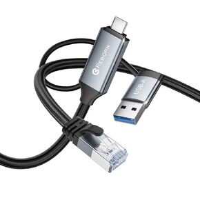 Reborn USB to Ethernet Cable 10 FT, USB C Gigabit Ethernet LAN Cable, Perfectly Replaces USB C Ethernet Adapter, Expandable USB-A Port for MacBook Pro, MacBook Air 2018 and Later, XPS and More