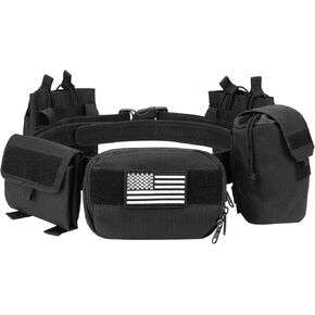 EZshoot Tactical Belt Men Battle Belt Multifunctional 7 in 1 Tactical Duty Belt with Accessories Pouches Utility Belt for Outdoor Sport Camo