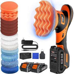 Cordless Buffer Polisher,6 Inch Car Buffer Polisher Waxer Kit w/ 2PCS 2000mAh Lithium Rechargeable Battery, 6 Variable Speed 5500RPM Orbital Polisher for Car Boat Detailing, Polishing