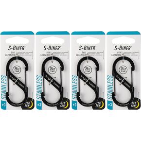 Nite Ize S-Biner Dual Carabiner Stainless Steel, Black, #3-Size, SB3-03-01 (4-Pack)