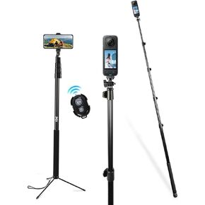 BMZX Invisible Selfie Stick 118" Long Selfie Stick,9.8ft with Wireless Remote, Selfie Stick for iPhone, Android, Fit for Insta360 X4, X3, ONE X2, ONE R, ONE X, 1/4"-20 Screw Mount Cameras (27 to 118")