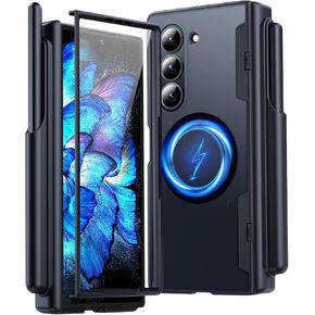 TAURI Magnetic for Samsung Galaxy Z Fold 6 Case with S Pen Holder [Compatible with Magsafe] Full-Body Phone Case for Z Fold 6 with Built-in 9H Tempered Glass Screen Protector - Black