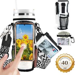 Clear Water Bottle Carrier Bag for Stanley Brumate 40 OZ, Clear Water Bottle Holder with Adjustable Strap & Phone Pocket & Clear Coin Purse, for Outdoor, Stadium Events, Walking, Stanley Accessories