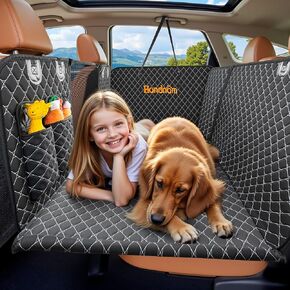 Back Seat Extender for Dogs, Dog Car Seat Cover Hard Bottom Supports 300lbs, Waterproof Dog Hammock for Car Pet Backseat Protector, Scratch Proof Travel Dog Car Bed for Car, SUV, Truck